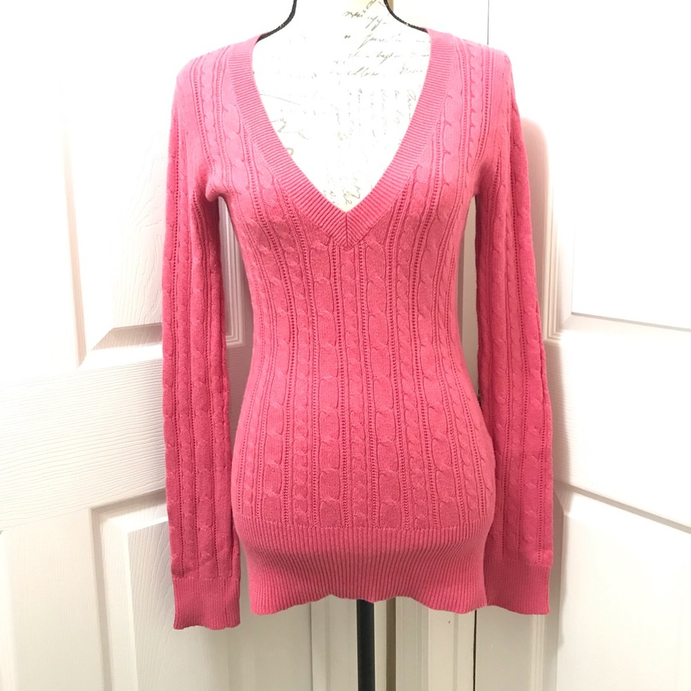 American Eagle Outfitters Deep V Neck Sweater Pink Medium